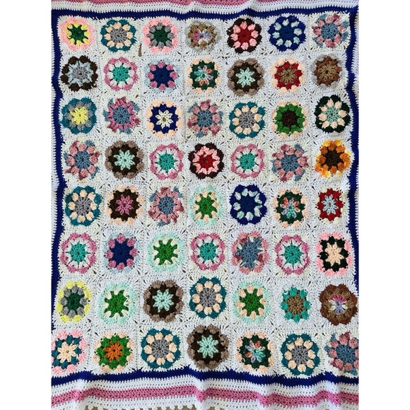 Handmade Other - VTG Handmade Granny Square Crochet Afghan Throw Floral Lap Blanket 54x44 Boho